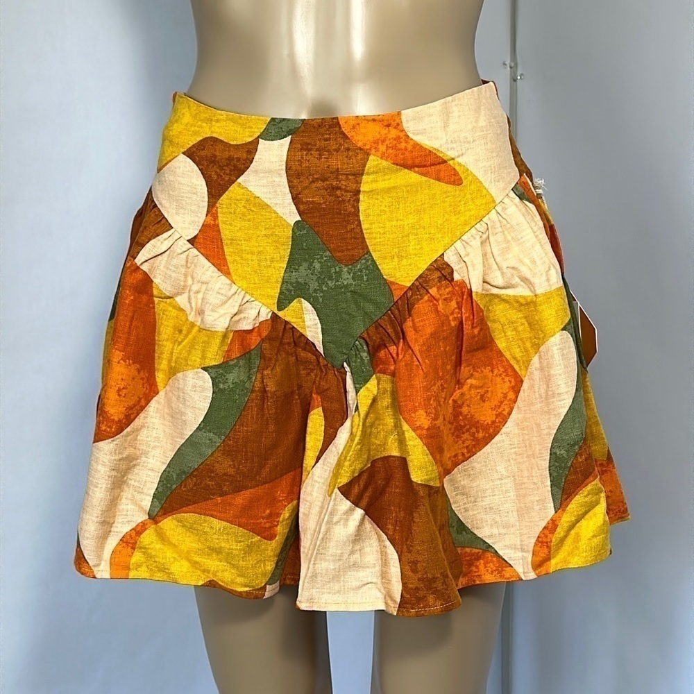 Fe Noel Women's Mixed Paint Print Mini Skirt Orange/Brown/Peach